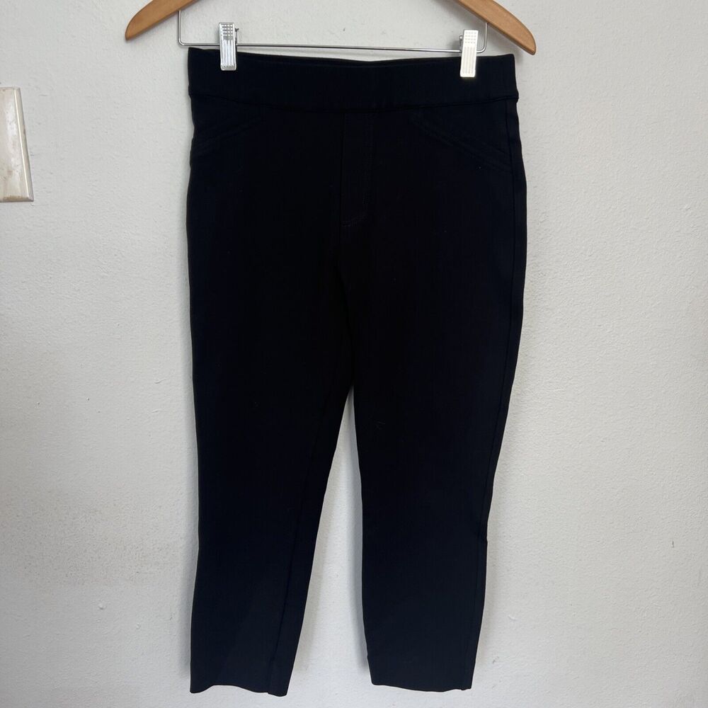 Spanx Womens Black Faux Pockets Capri Cropped Pull On Legging Pants M/PT